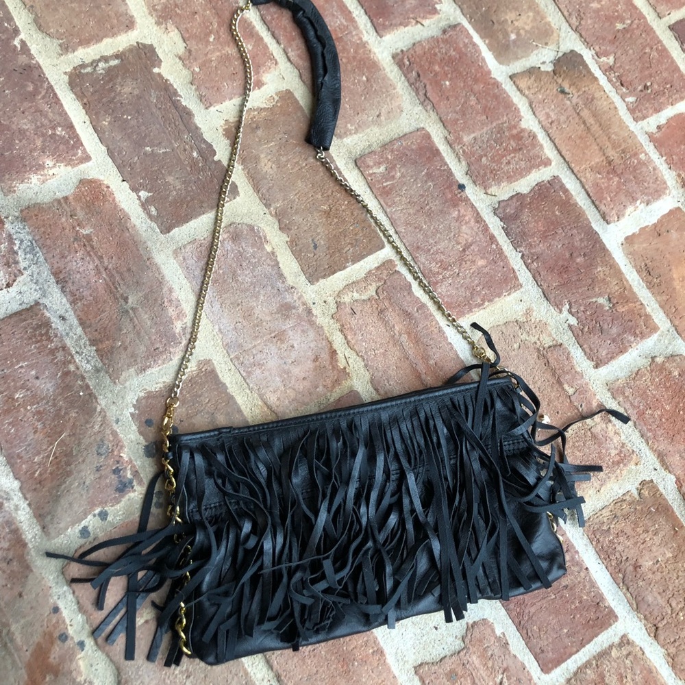 Black Fringe Vegan Leather Crossbody Bag